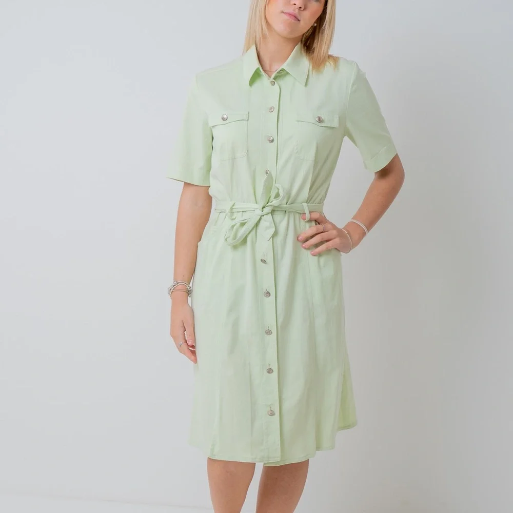 007 - Vintage 90s Pastel Green Shirt Utility Dress - M - Picture 1 of 3